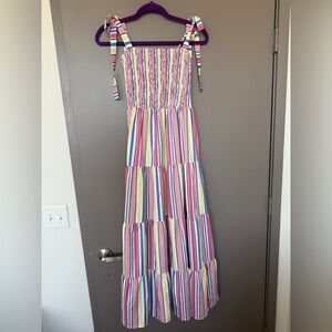 HL Affair New York Striped Smocked Maxi Dress – Size S – Tie Straps